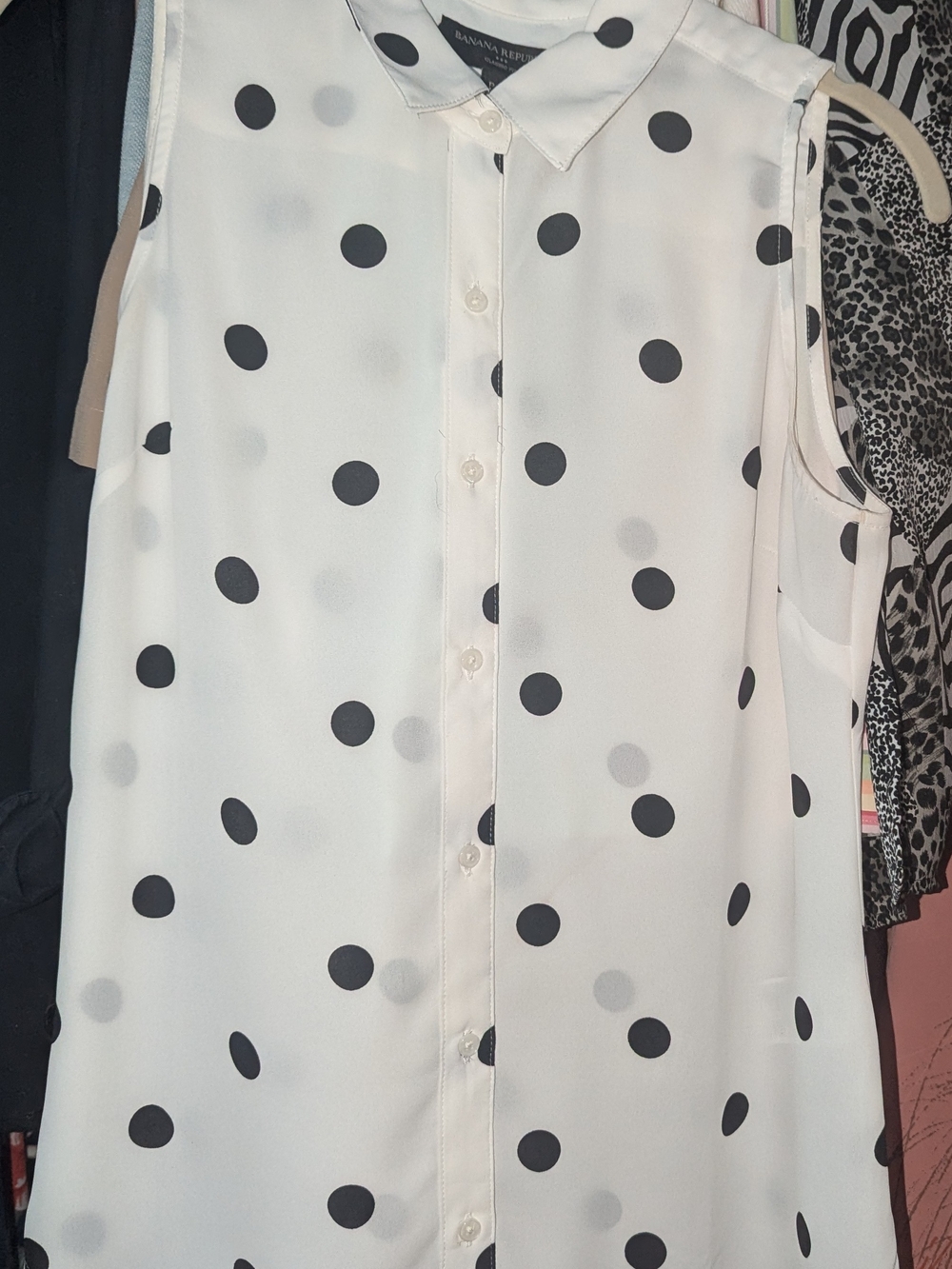 Banana Republic White Blouse with Black Polka Dots